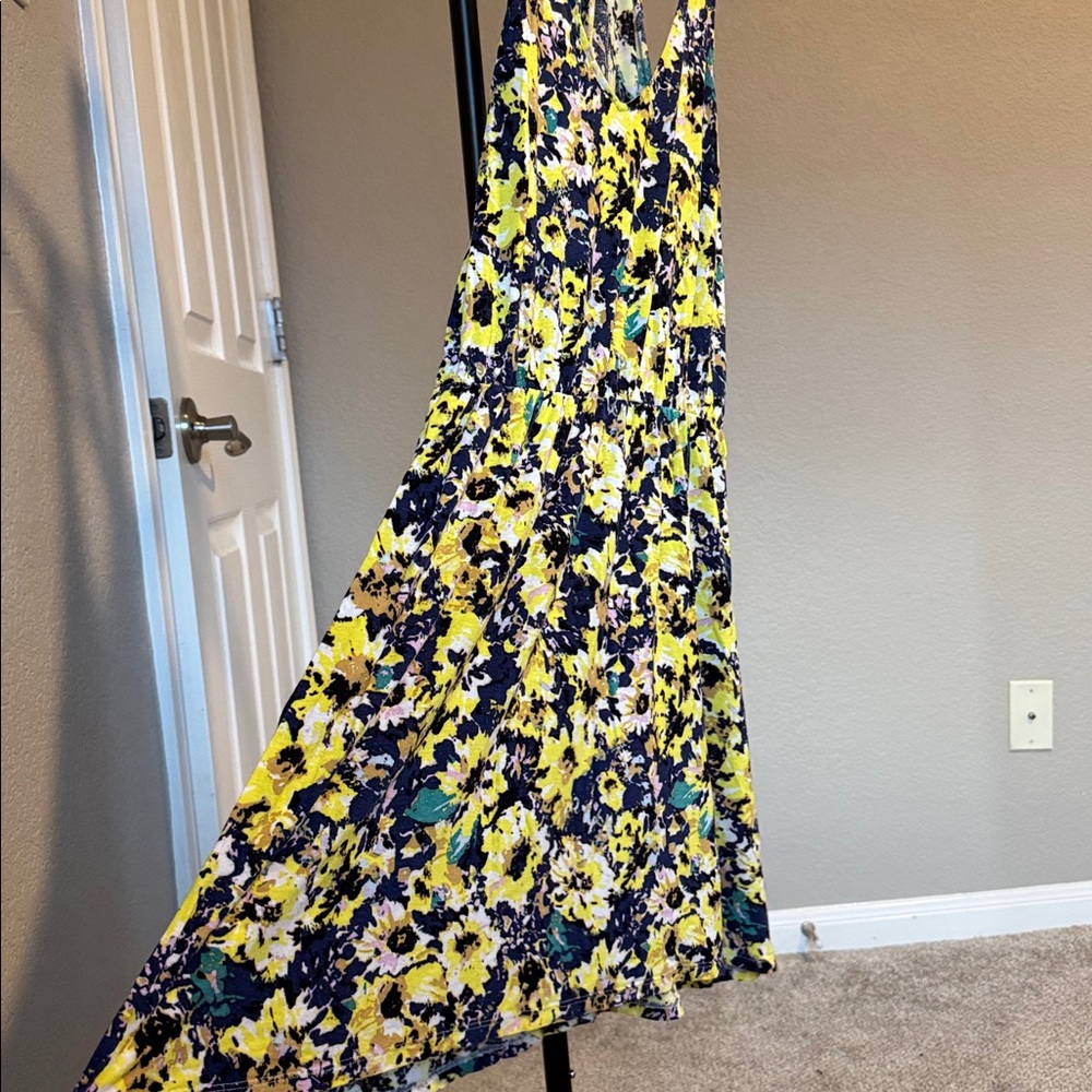 H&M Yellow and Blue Floral Midi Dress